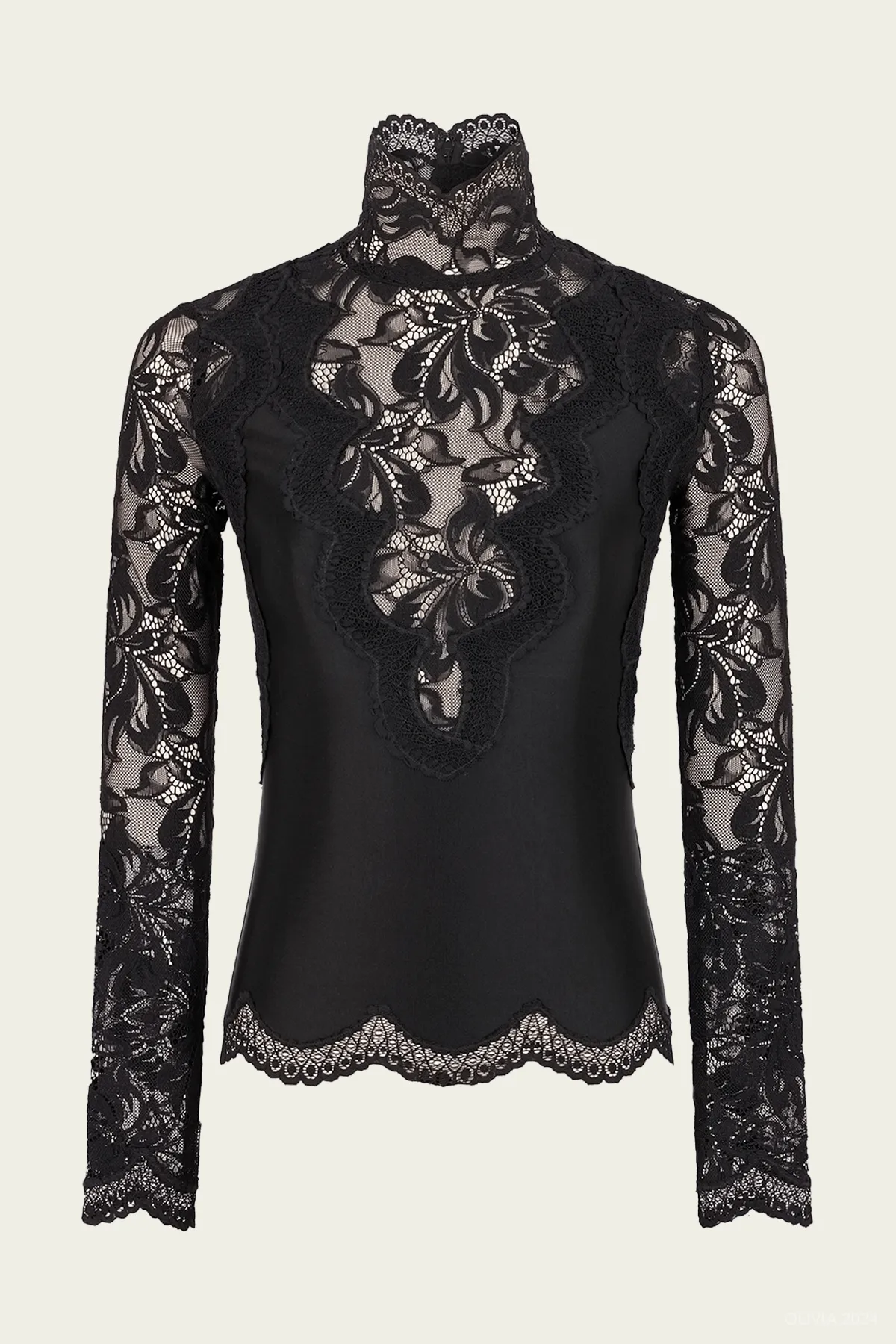 Lace Long-Sleeve Top in Black