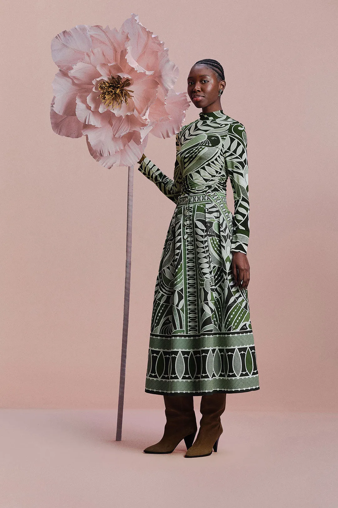 Lace Nature Jersey Blouse in Black and Green