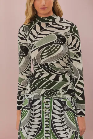 Lace Nature Jersey Blouse in Black and Green