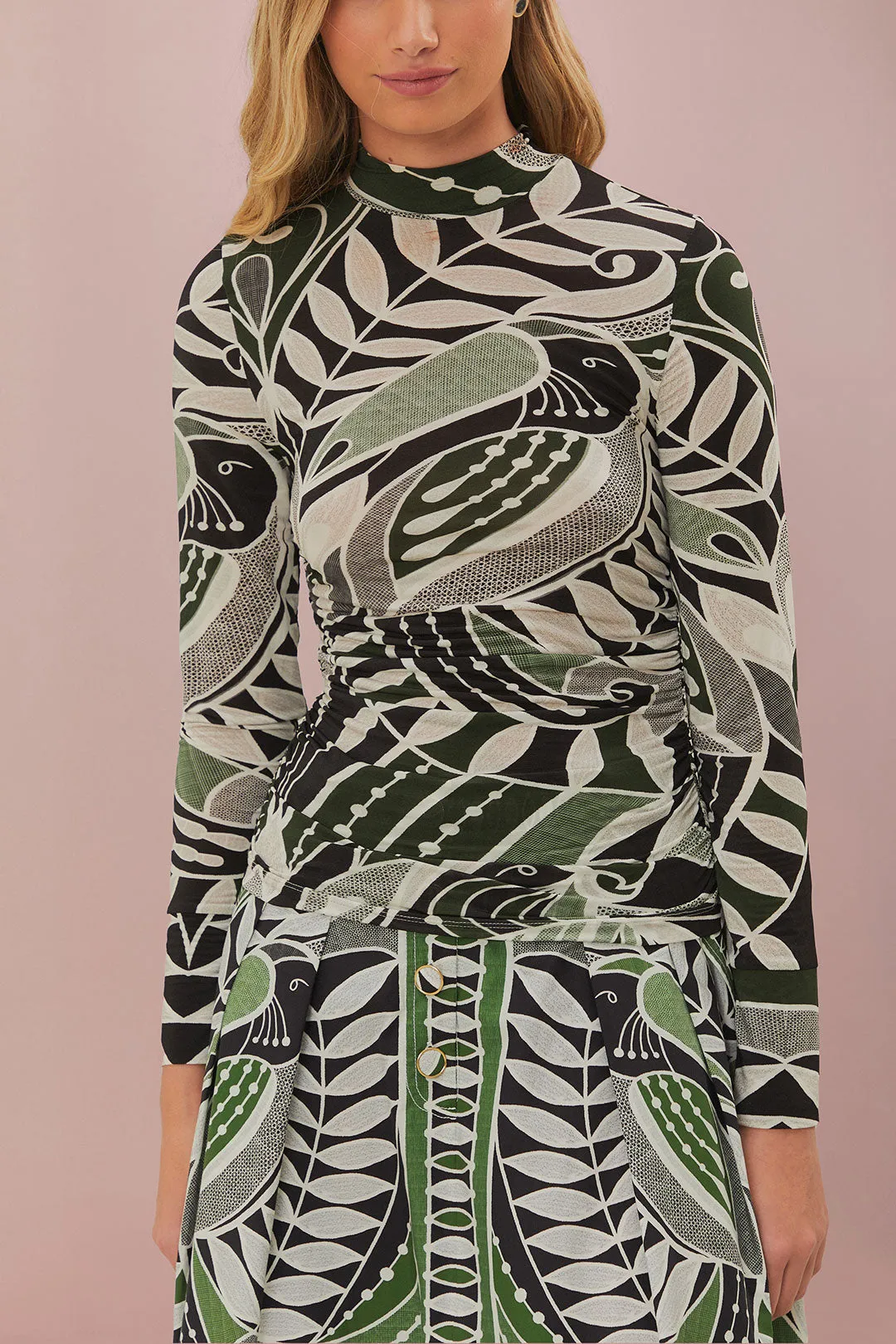 Lace Nature Jersey Blouse in Black and Green