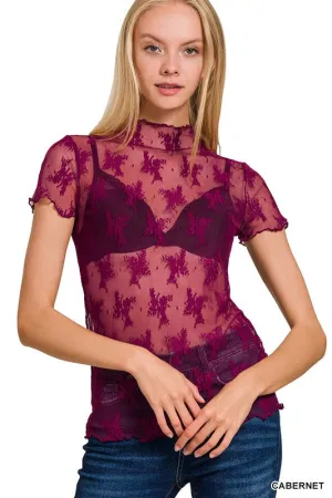 LACE SEE-THROUGH LAYERING SHORT SLEEVE TOP