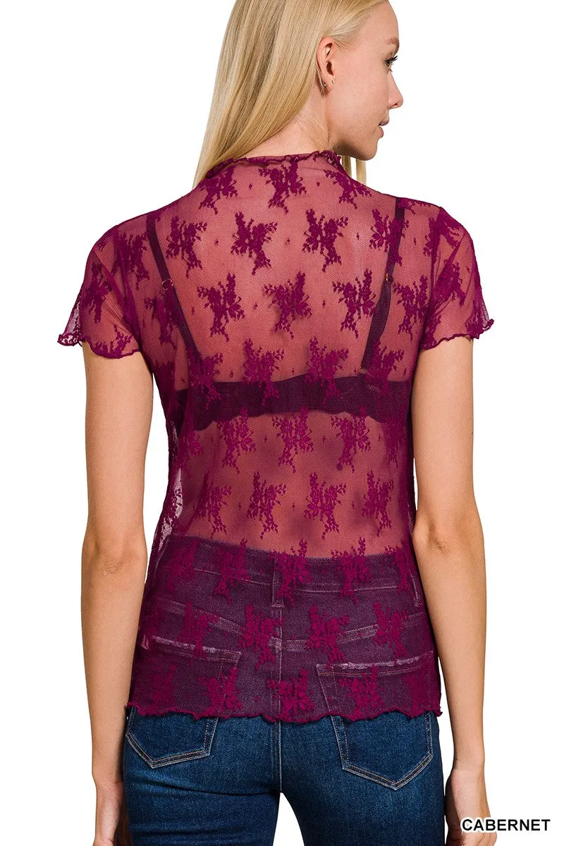 LACE SEE-THROUGH LAYERING SHORT SLEEVE TOP