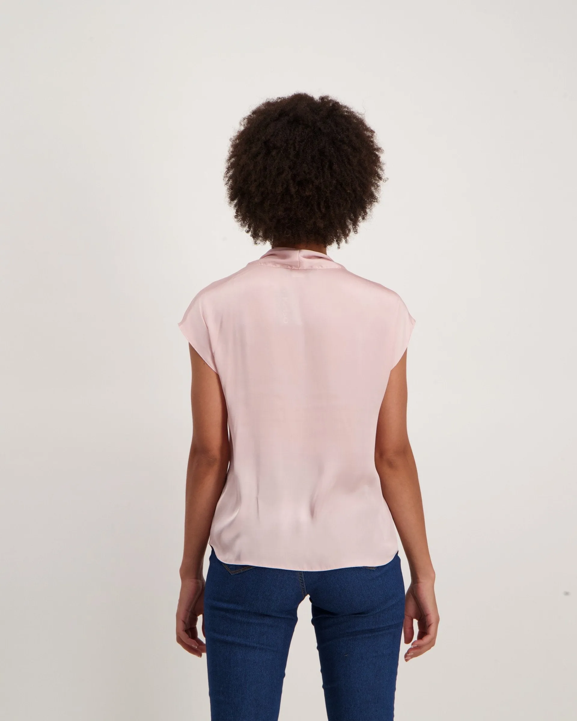 Ladies Sleeveless Satin Blouse - Blush