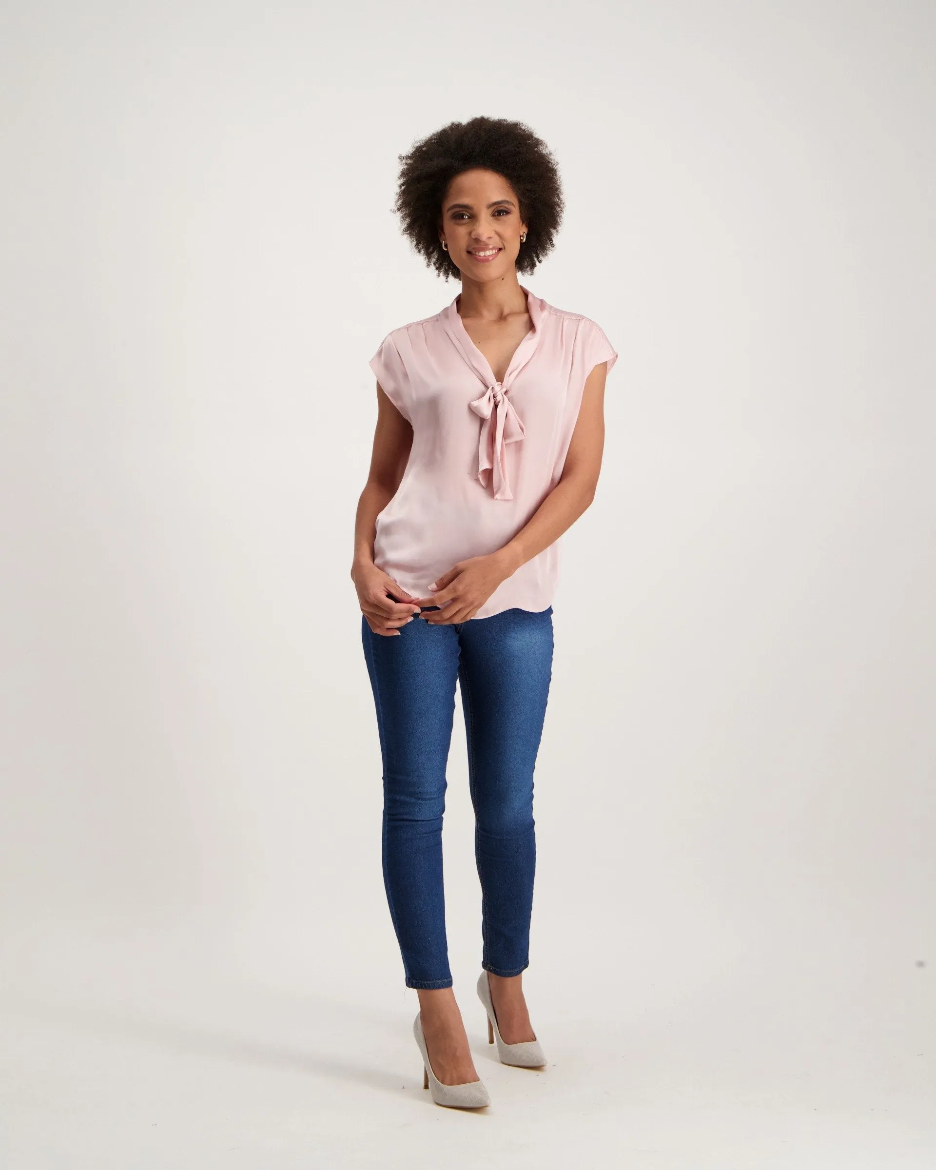 Ladies Sleeveless Satin Blouse - Blush