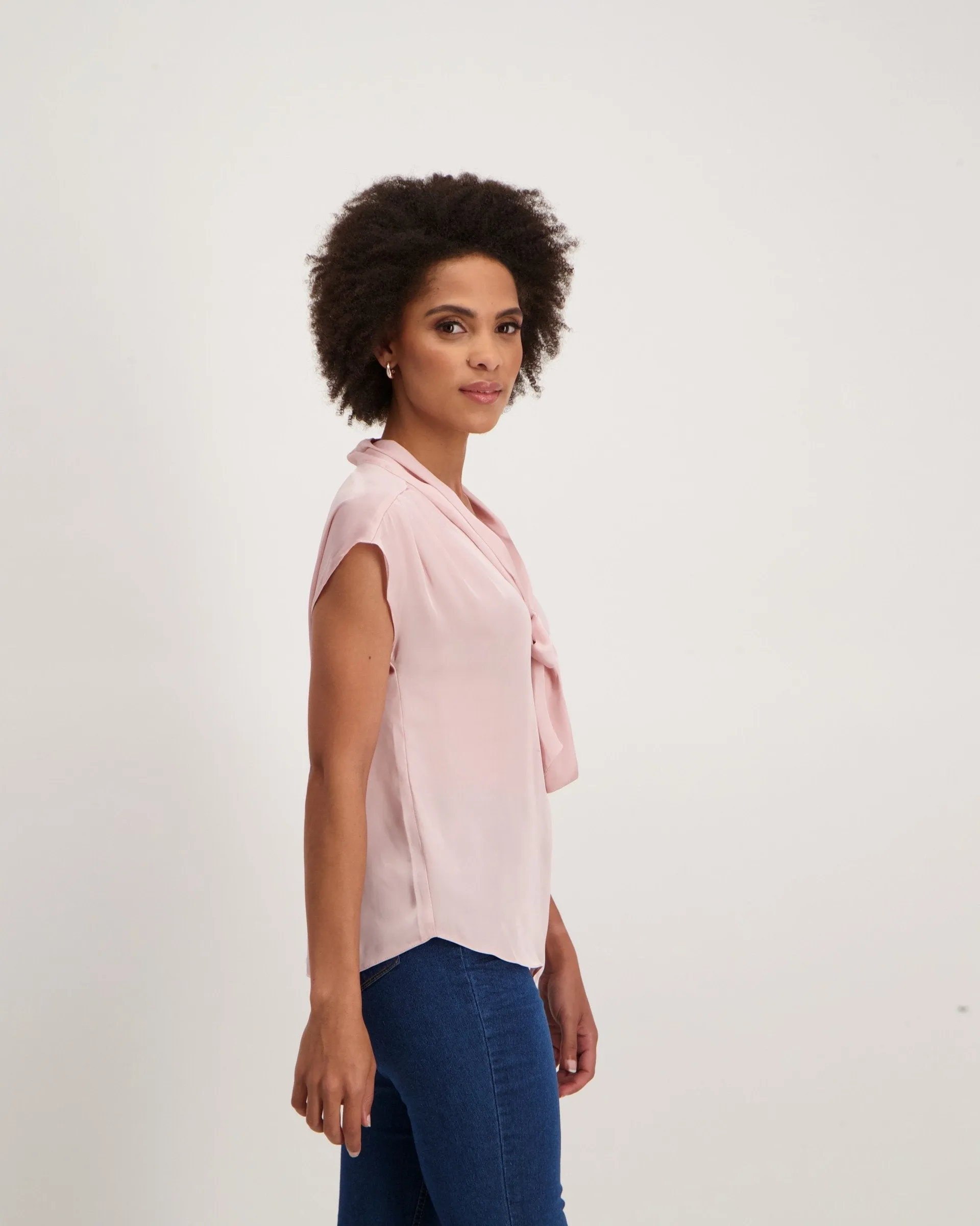 Ladies Sleeveless Satin Blouse - Blush