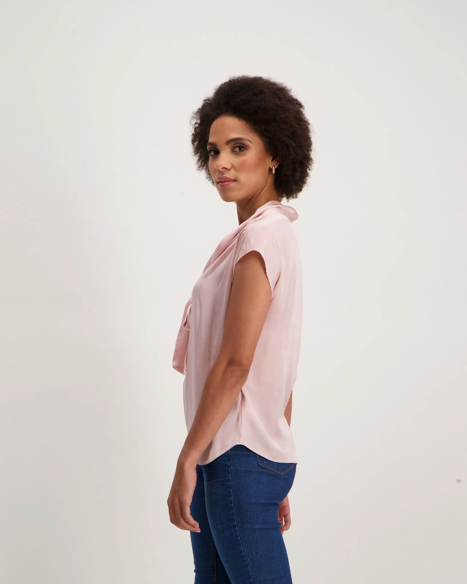 Ladies Sleeveless Satin Blouse - Blush