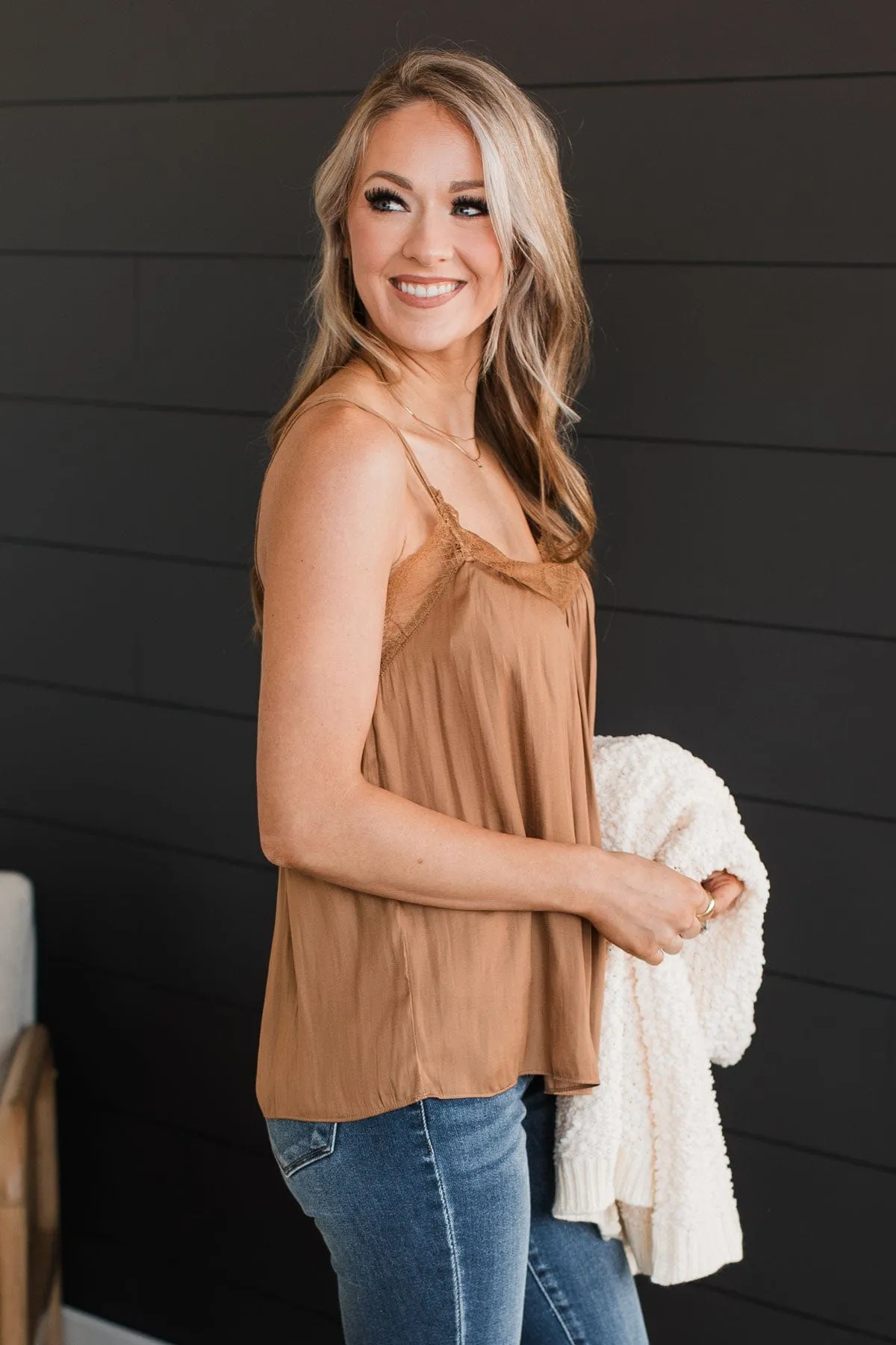 Latest Obsession Lace Tank Top- Light Brown
