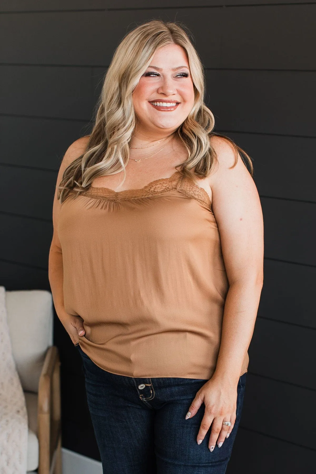 Latest Obsession Lace Tank Top- Light Brown