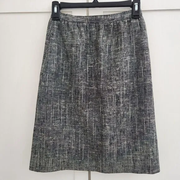 Laurice Vintage Women Gray Tweed Skirt Suit Blazer Linen 3/4 Petite Old Money
