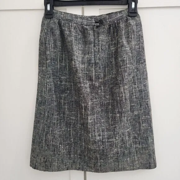 Laurice Vintage Women Gray Tweed Skirt Suit Blazer Linen 3/4 Petite Old Money