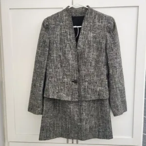 Laurice Vintage Women Gray Tweed Skirt Suit Blazer Linen 3/4 Petite Old Money