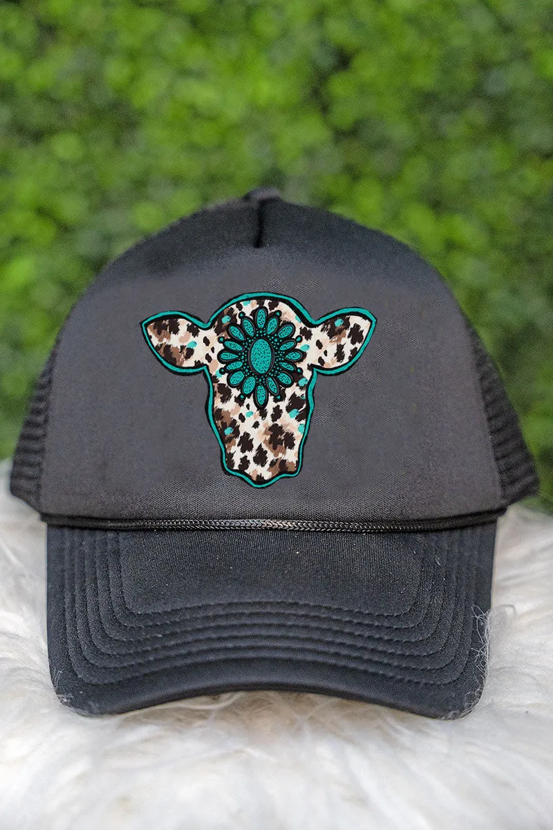 Leopard Concho Cow Foam Mesh Back Trucker Cap