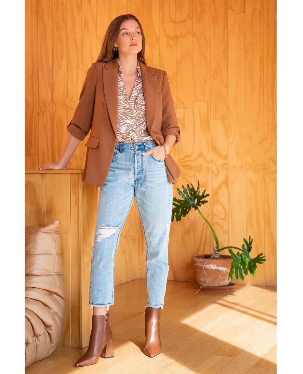 Lizzy Brown Tab Sleeve Blazer