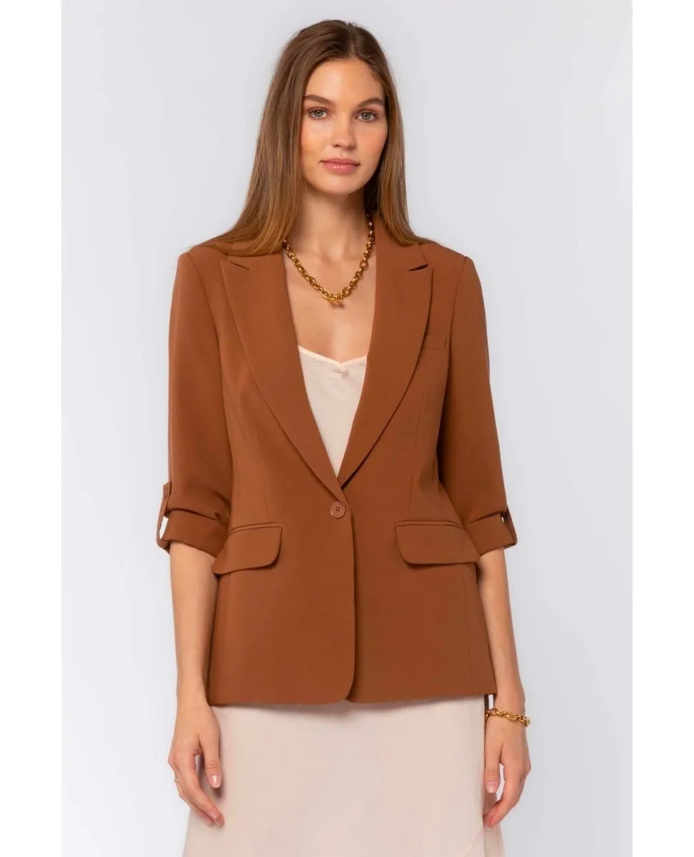 Lizzy Brown Tab Sleeve Blazer