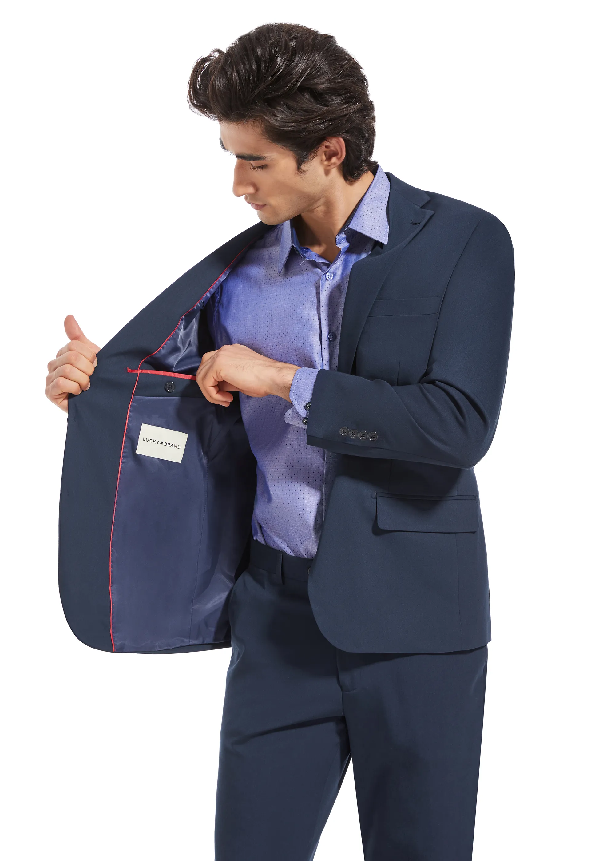 Lucky Brand Navy Stretch Solid Suit Jacket