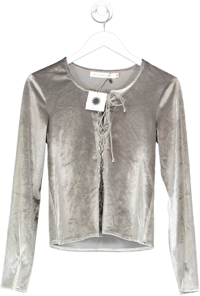 MaisxFrida Grey Aria Lace Up Top UK S