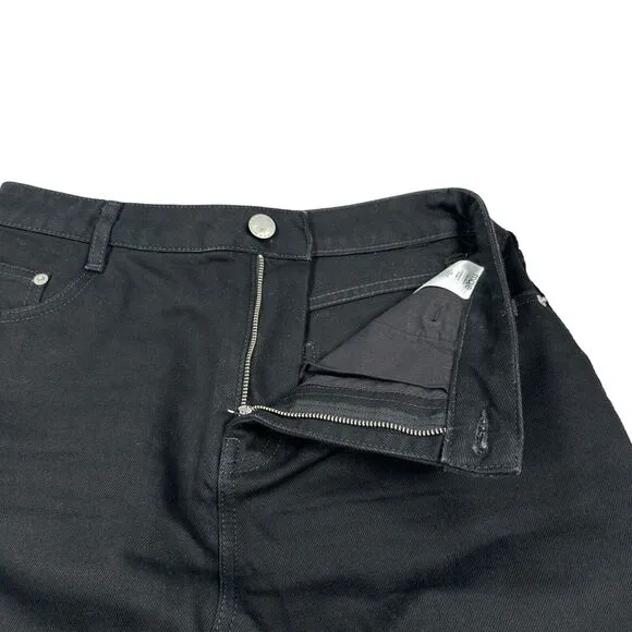 Maje Jeni Denim Skirt Women's 40 Black Cotton Short Pencil Frayed Hem Pockets