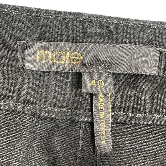 Maje Jeni Denim Skirt Women's 40 Black Cotton Short Pencil Frayed Hem Pockets