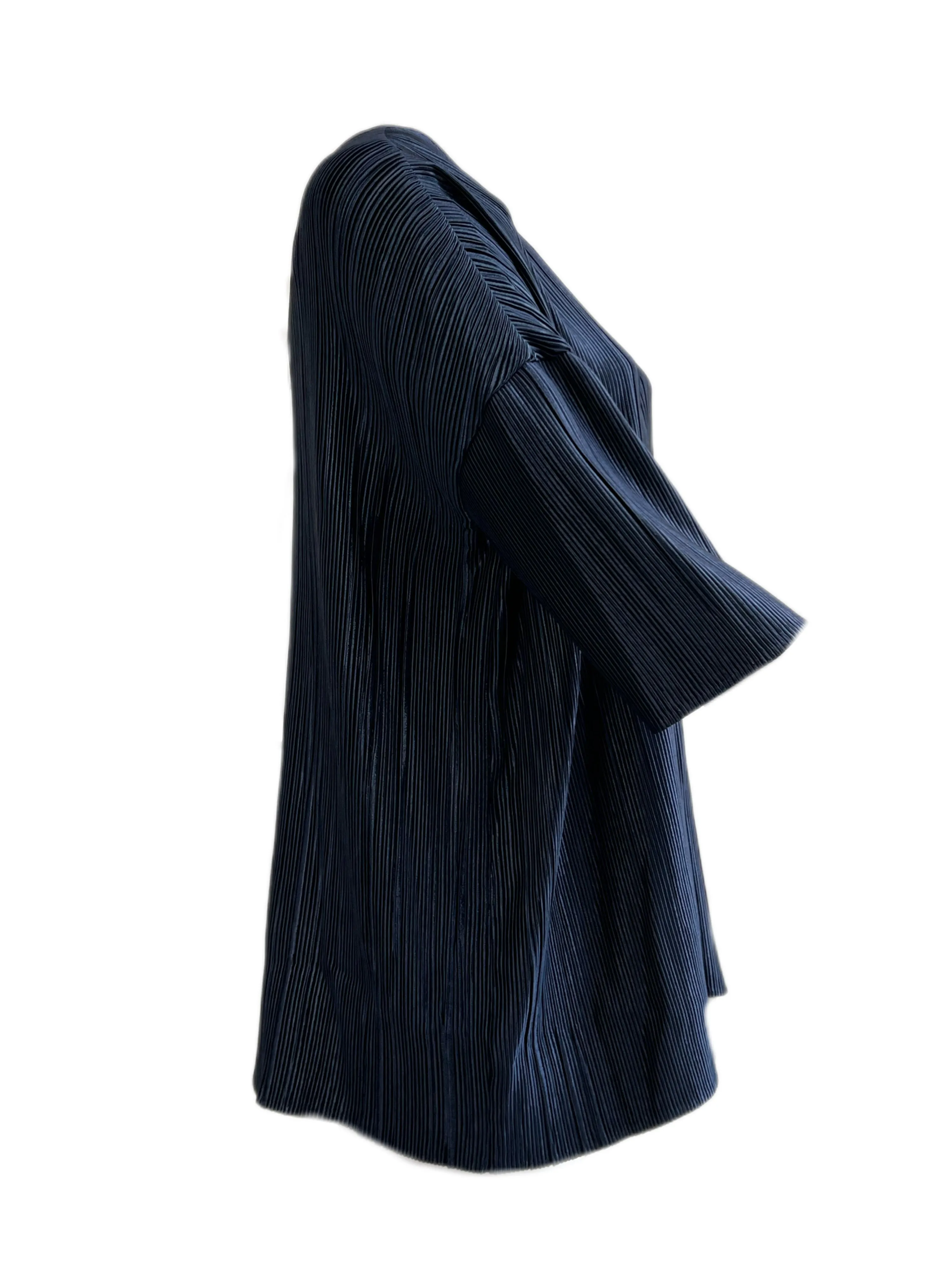 Marina Rinaldi Women's Navy Fata Short Sleeve Pleated Blouse NWT