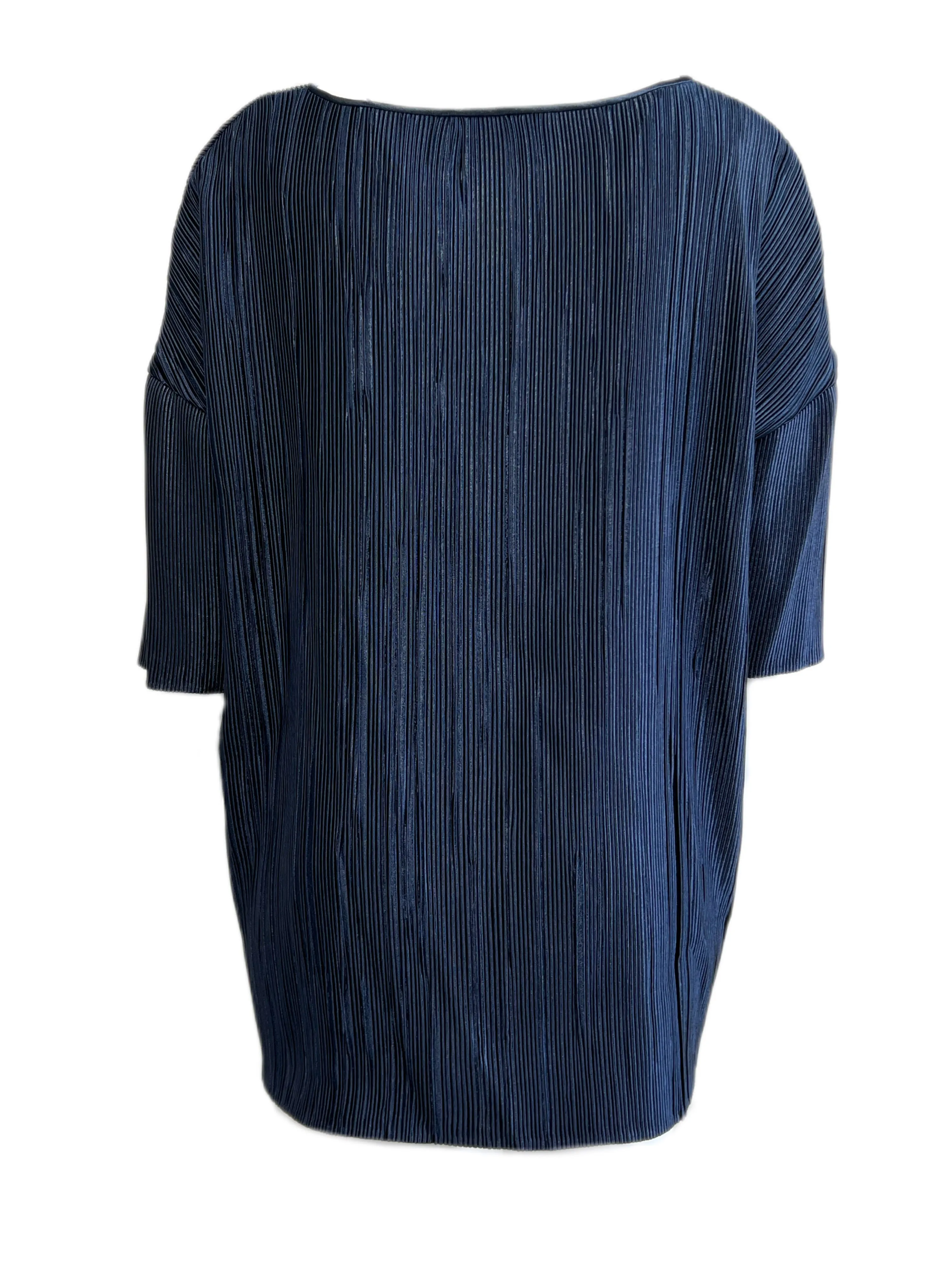 Marina Rinaldi Women's Navy Fata Short Sleeve Pleated Blouse NWT