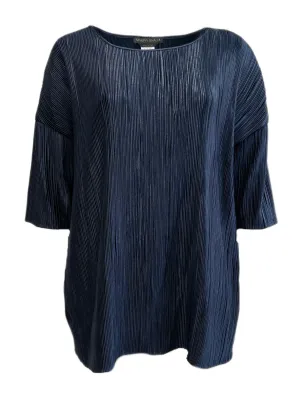 Marina Rinaldi Women's Navy Fata Short Sleeve Pleated Blouse NWT