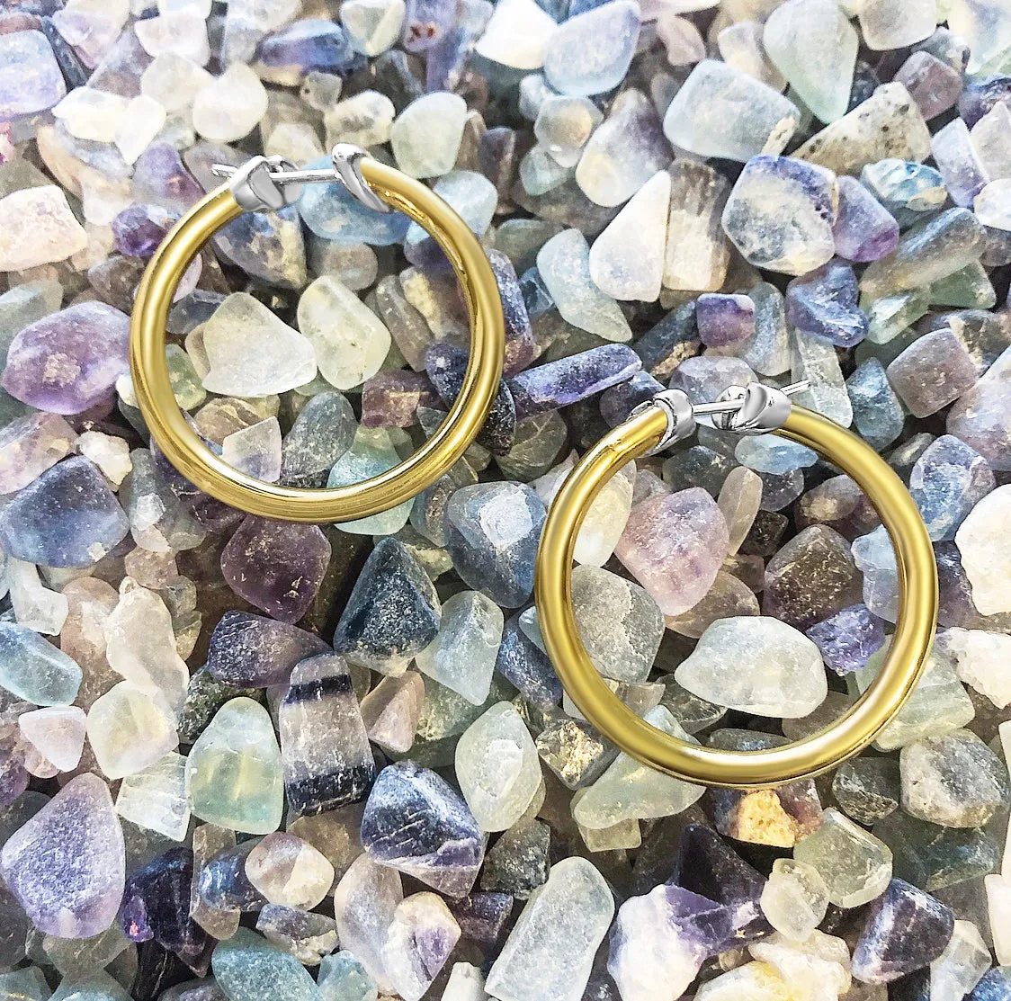 Matthia's & Claire Mid Size Skinnier Yellow Gold Hoops