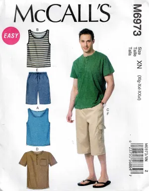 McCall's 6973 PLUS SIZE Mens Tank Tops Shirt & Cargo Shorts Sewing Pattern Size XL - 3XL UNCUT Factory Folded