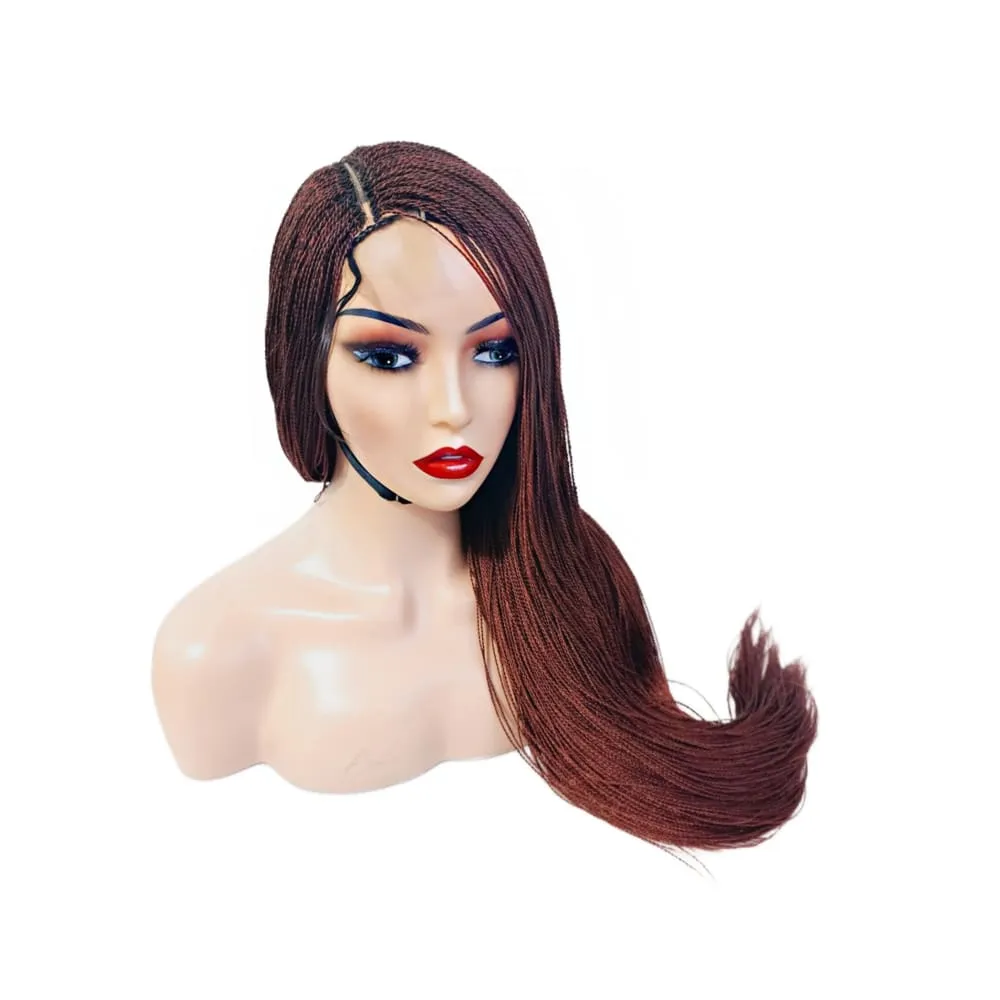 Micro Twist Fully Hand Braided Lace Closure Wig (Dark Red Balayage)