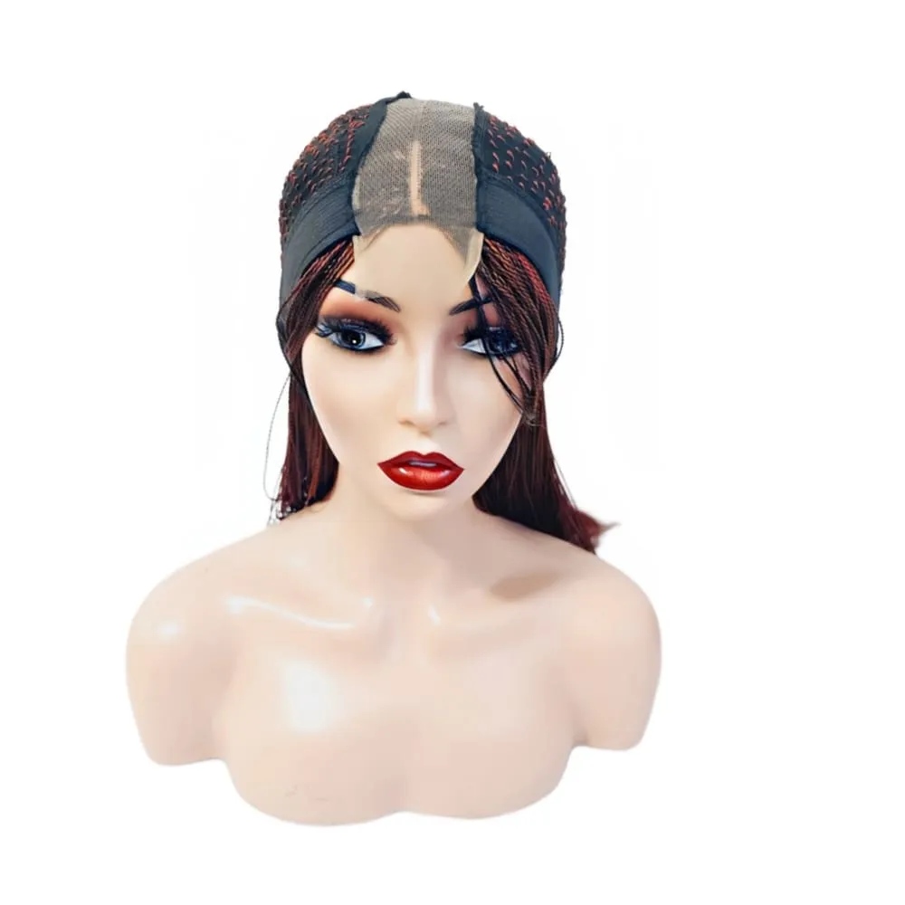 Micro Twist Fully Hand Braided Lace Closure Wig (Dark Red Balayage)