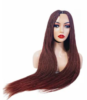 Micro Twist Fully Hand Braided Lace Closure Wig (Dark Red Balayage)
