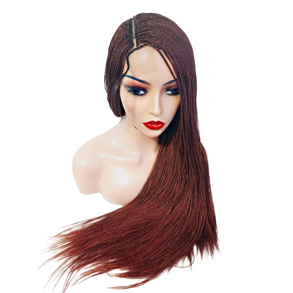 Micro Twist Fully Hand Braided Lace Closure Wig (Dark Red Balayage)