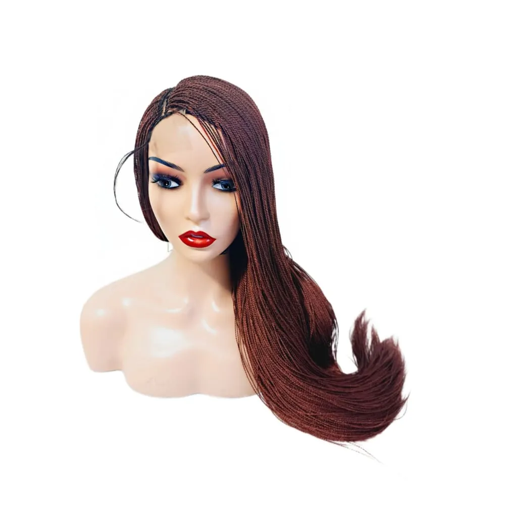 Micro Twist Fully Hand Braided Lace Closure Wig (Dark Red Balayage)