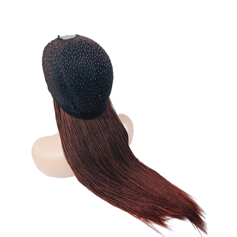Micro Twist Fully Hand Braided Lace Closure Wig (Dark Red Balayage)