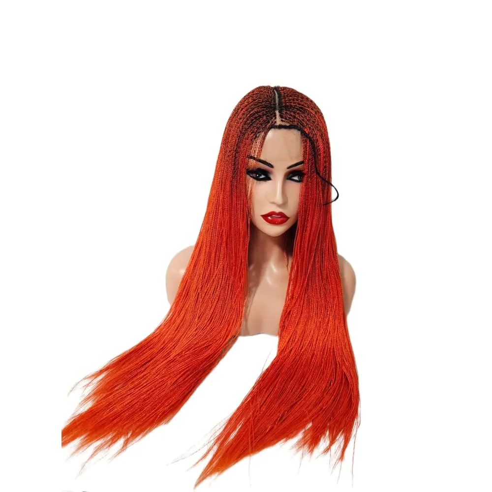 Micro Twist Fully Hand Braided Lace Closure Wig (Red Orange)