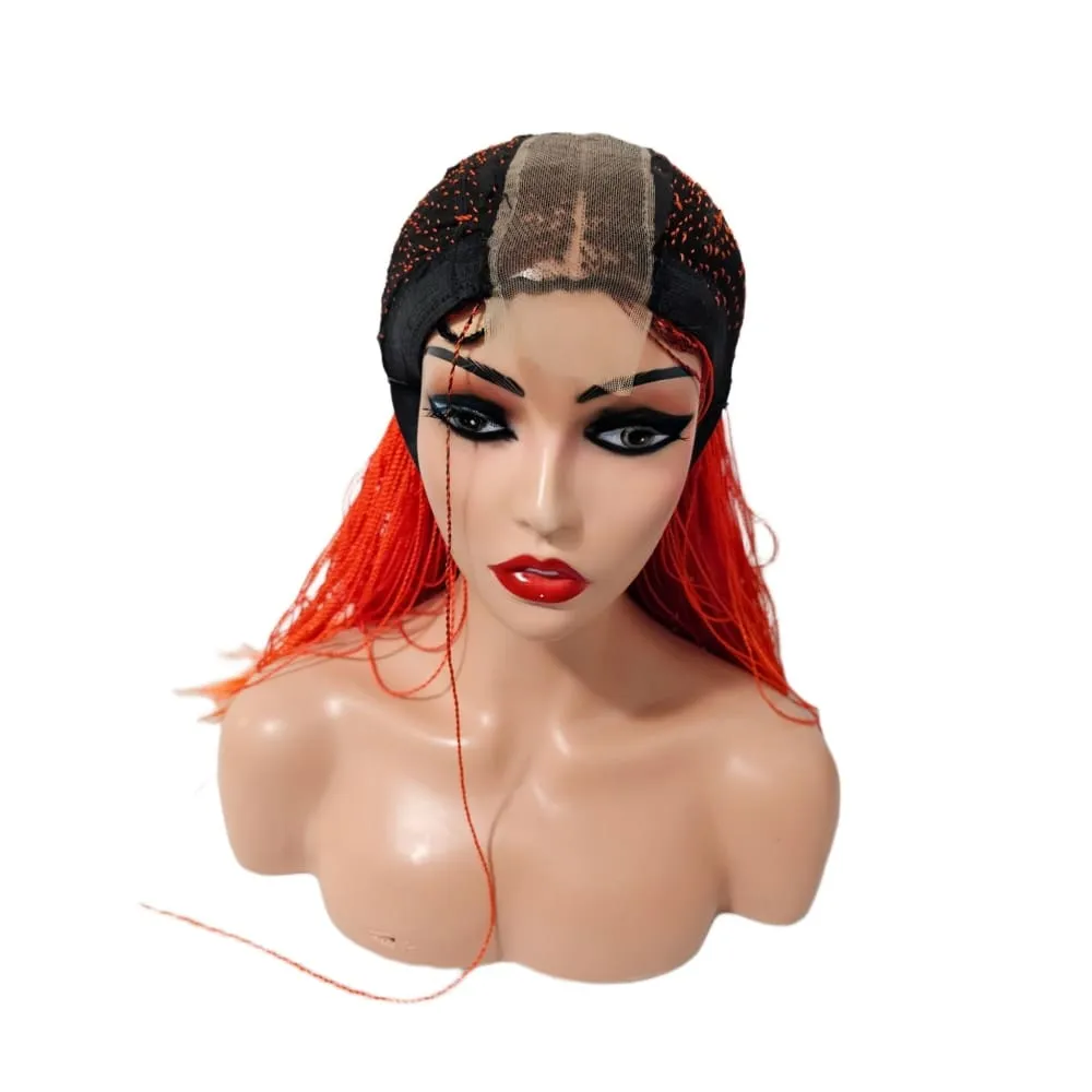 Micro Twist Fully Hand Braided Lace Closure Wig (Red Orange)