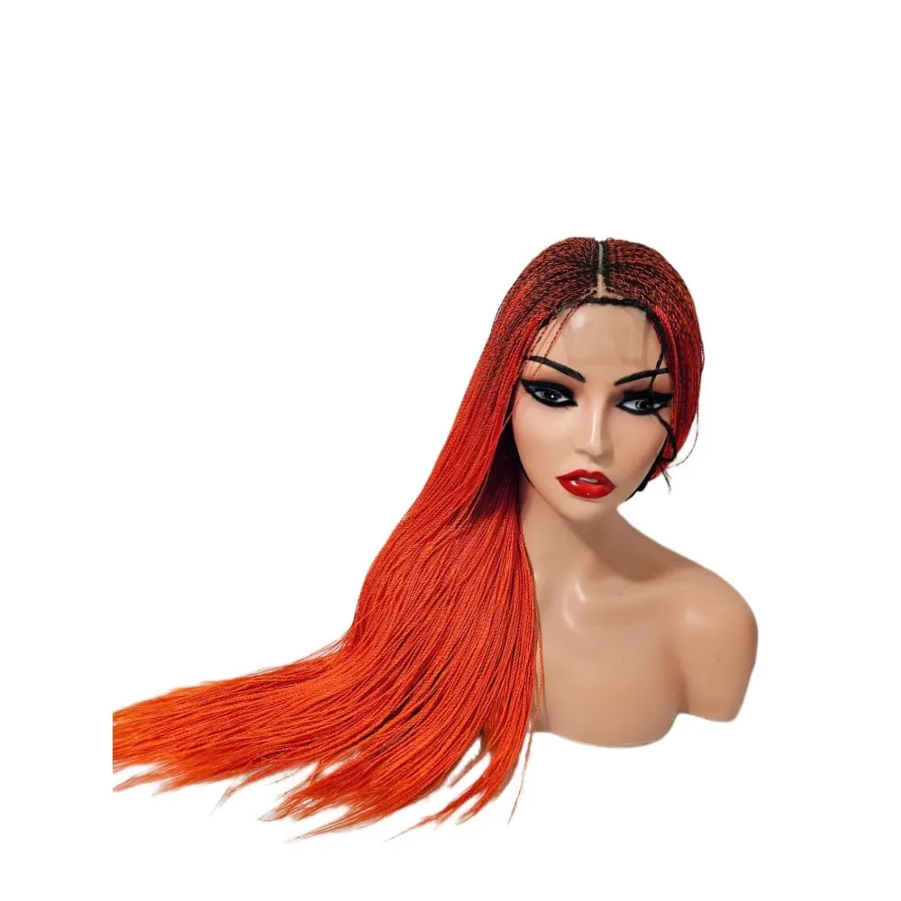 Micro Twist Fully Hand Braided Lace Closure Wig (Red Orange)