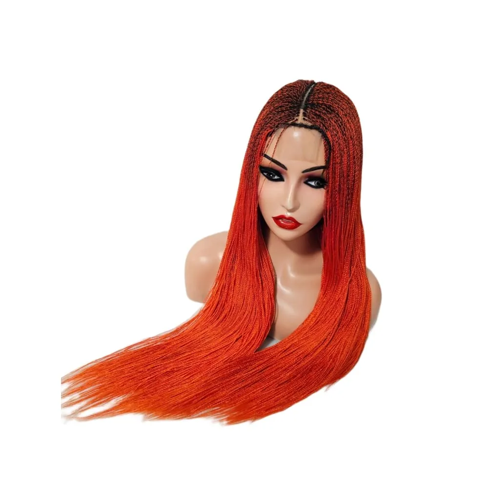Micro Twist Fully Hand Braided Lace Closure Wig (Red Orange)