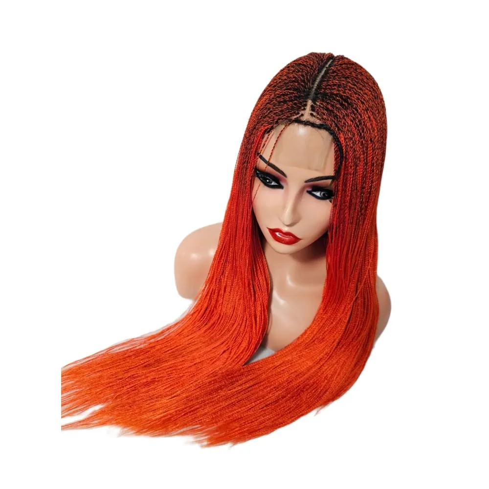 Micro Twist Fully Hand Braided Lace Closure Wig (Red Orange)