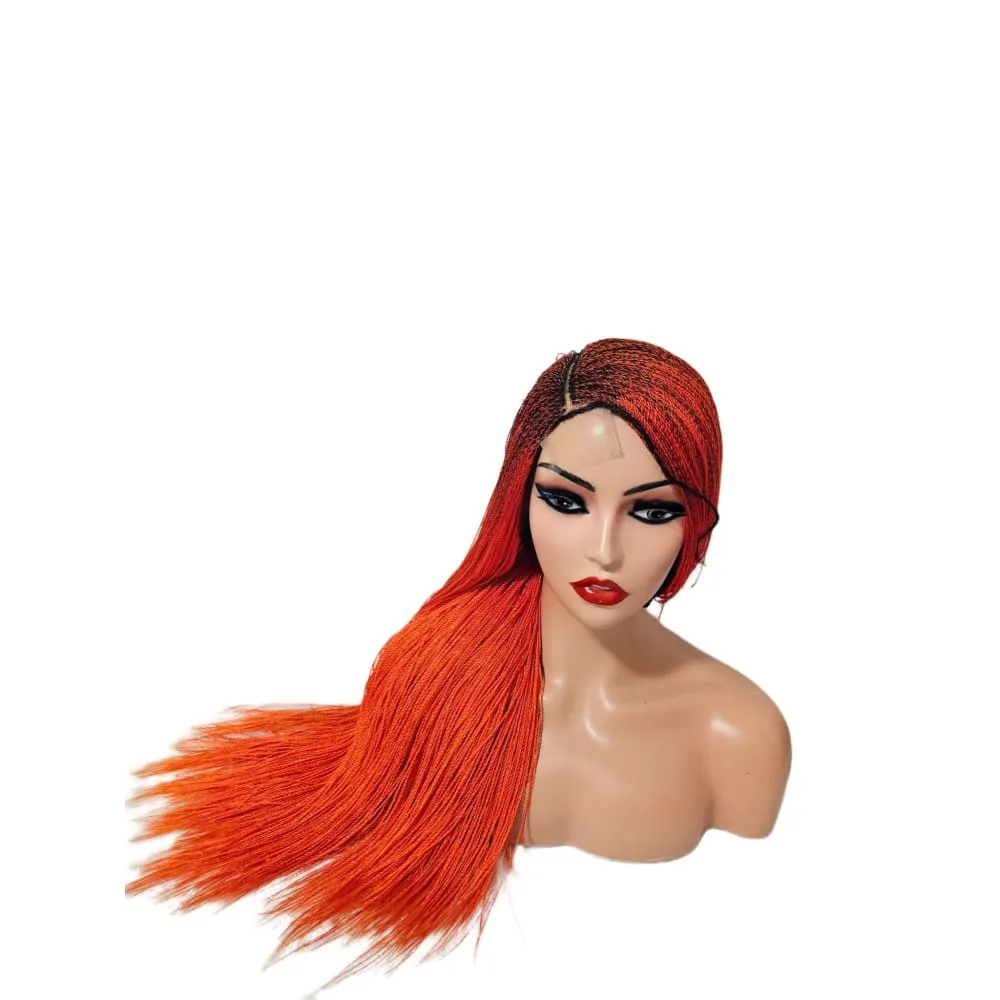 Micro Twist Fully Hand Braided Lace Closure Wig (Red Orange)