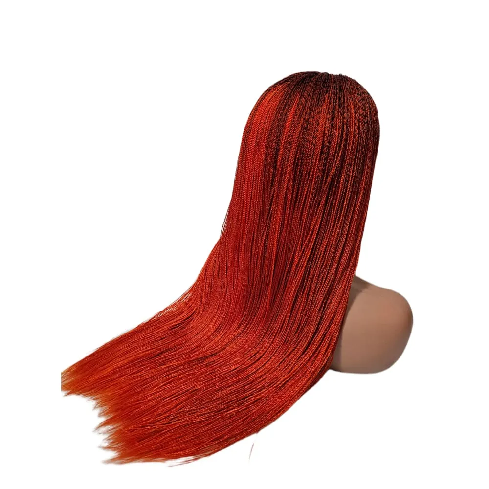Micro Twist Fully Hand Braided Lace Closure Wig (Red Orange)