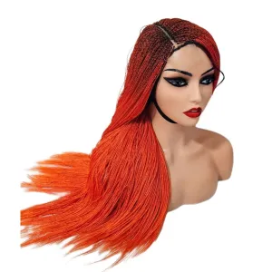 Micro Twist Fully Hand Braided Lace Closure Wig (Red Orange)