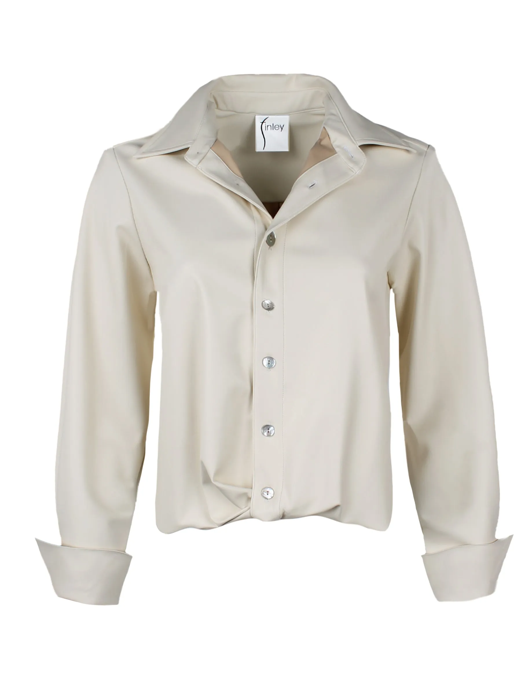 Moxie Cropped Front-Twist Shirt Ivory Vegan Leather