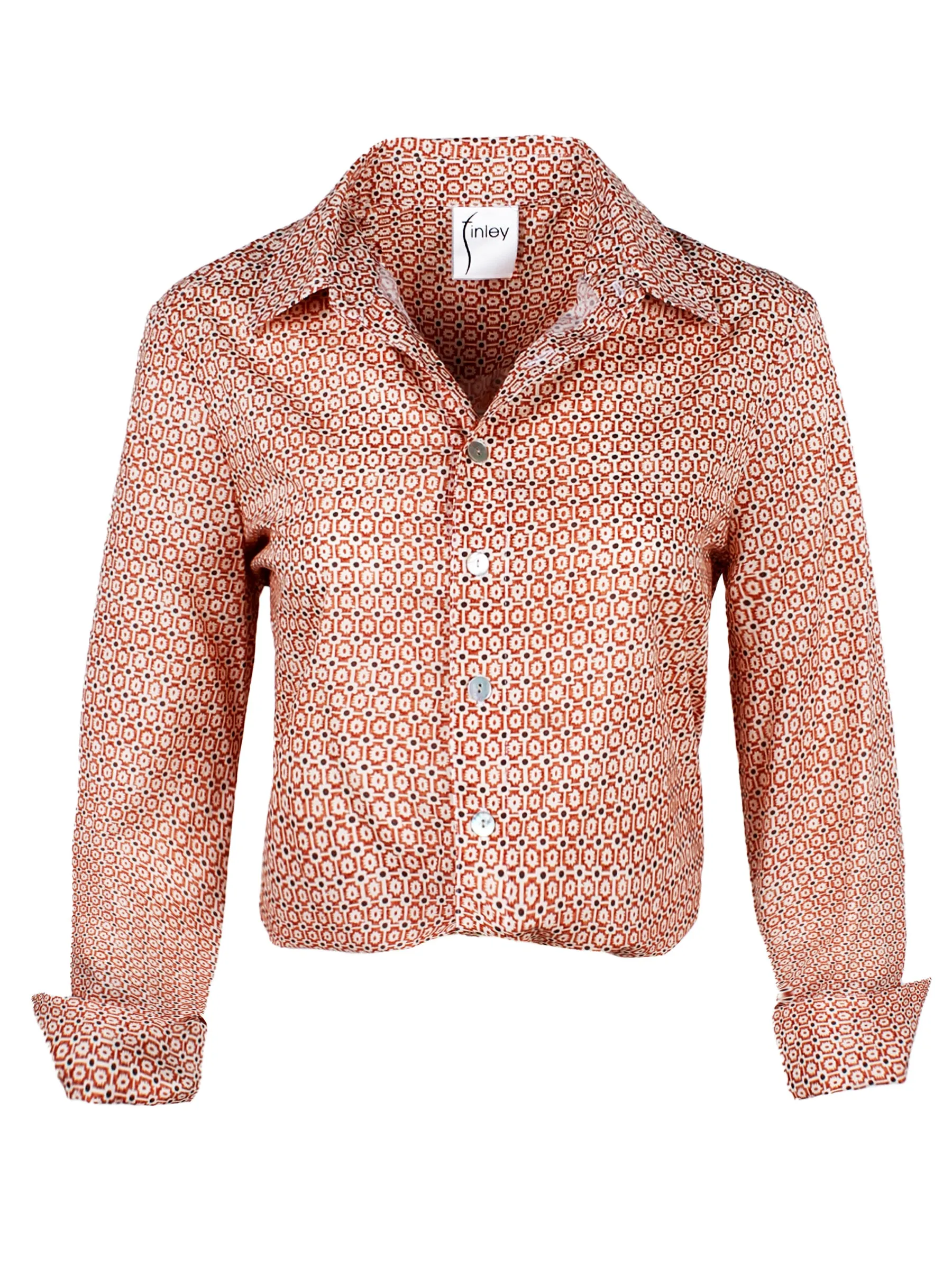 Moxie Shirt Terracotta Orange Geometric Print