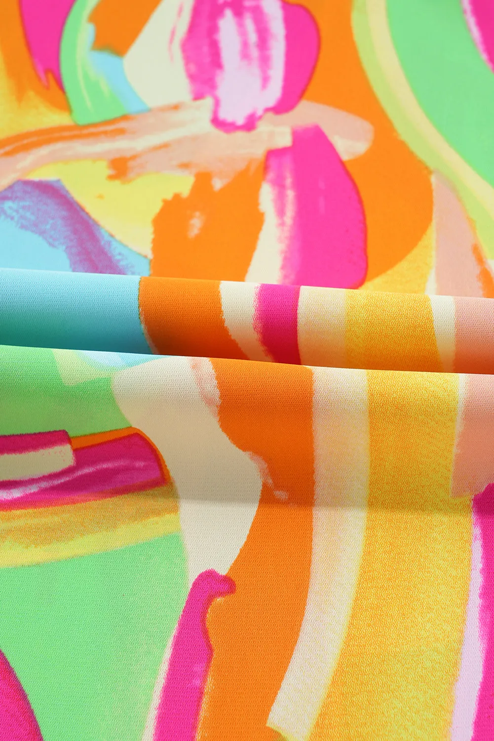 Multicolour Abstract Print Keyhole Back Pleated Half Sleeve Blouse