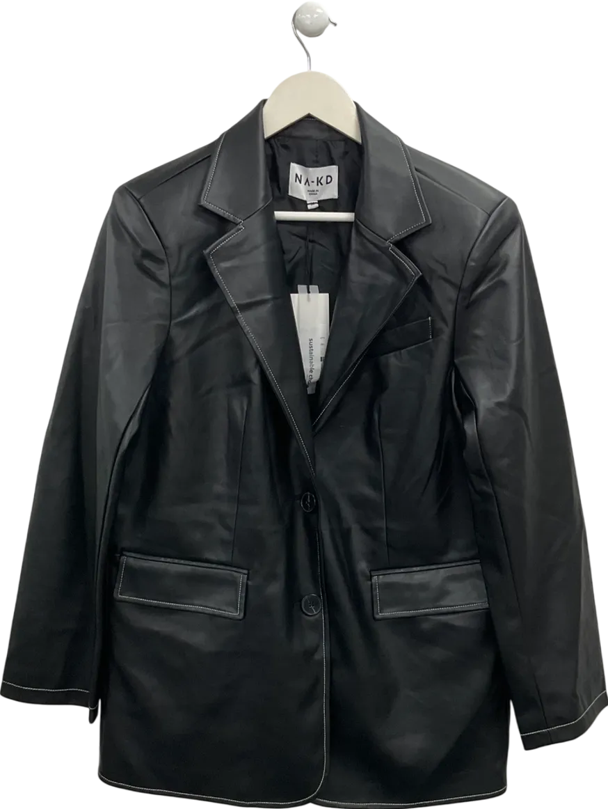 Naked Wardrobe Black Contrast Stitch Oversized Blazer UK XS