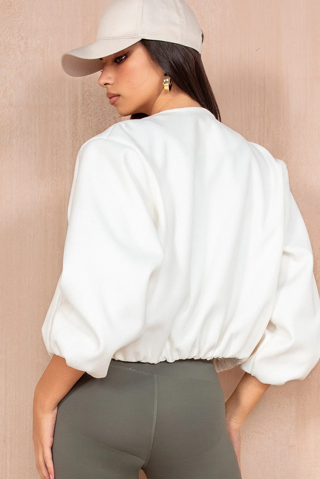 Natasha Cream Wool Bomber Jacket