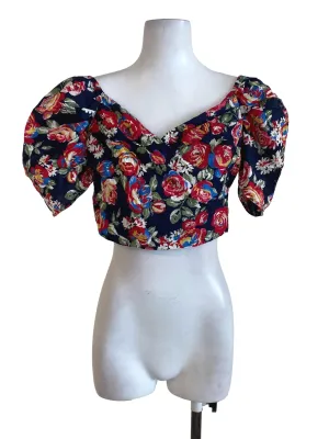 Navy Blue V Neck Floral Top