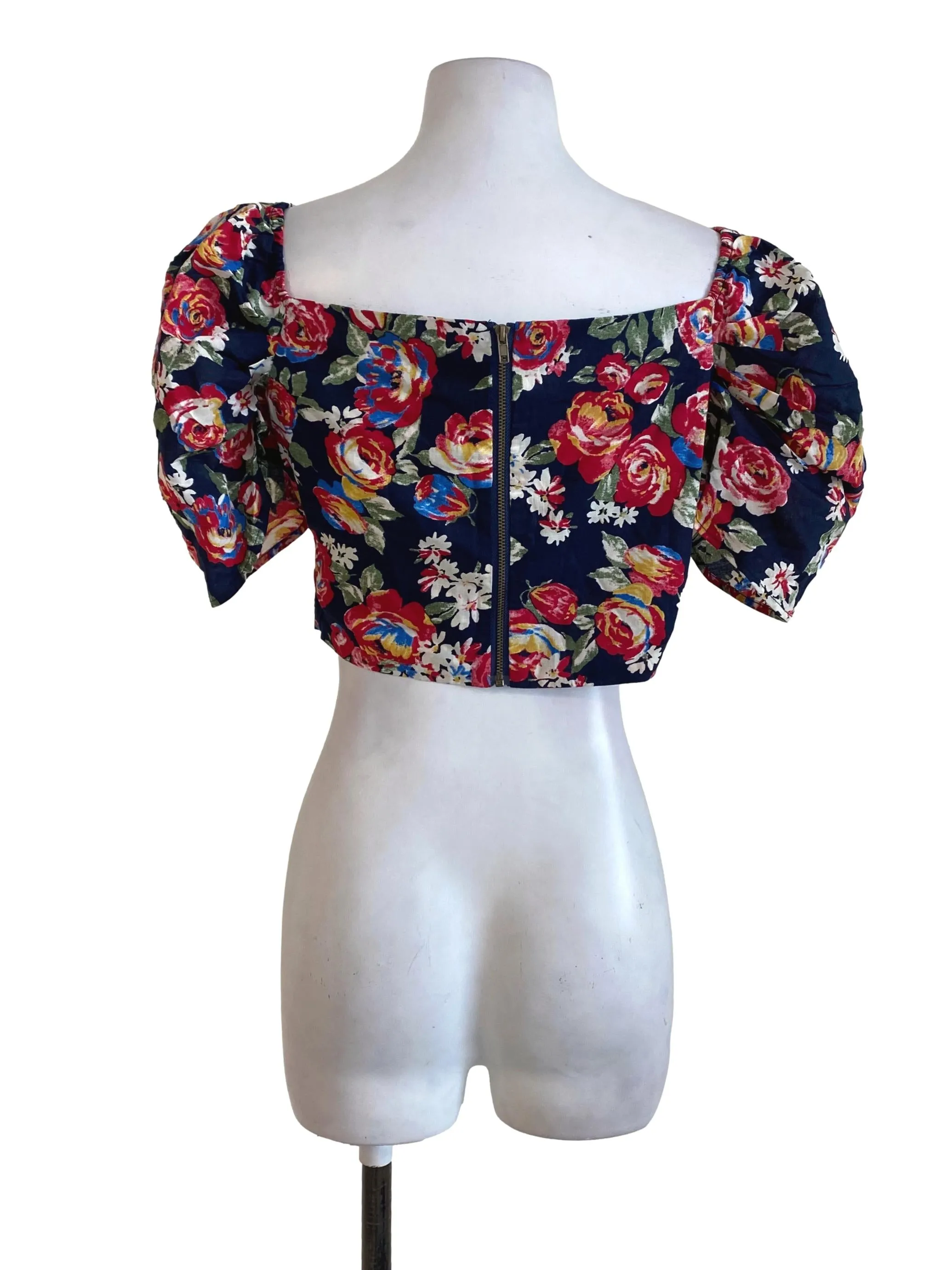 Navy Blue V Neck Floral Top