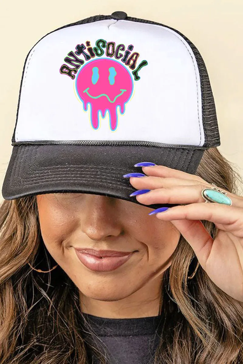 Neon Antisocial Smile Foam Mesh Back Trucker Cap