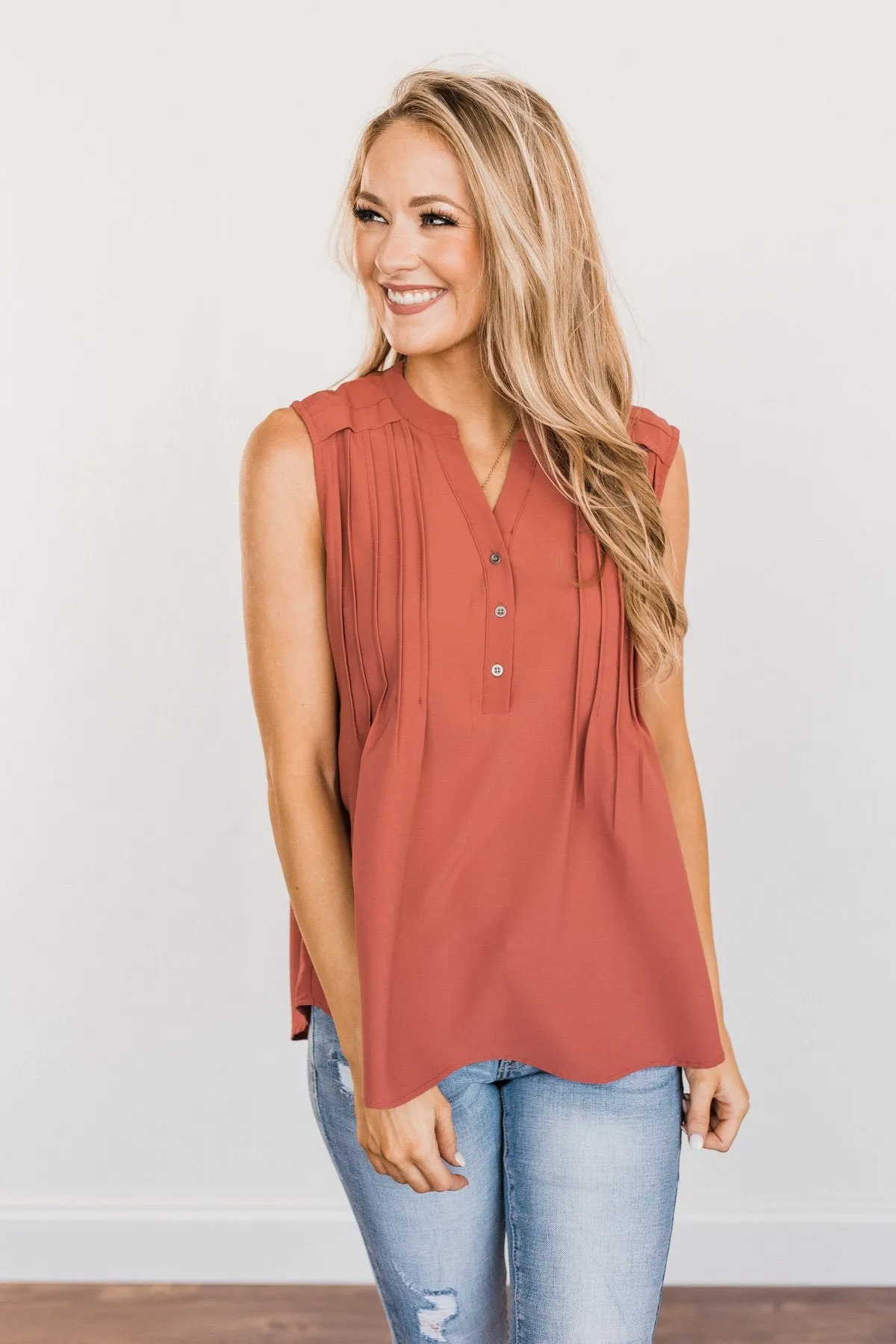 Never Ending Bliss Sleeveless Blouse- Terracotta